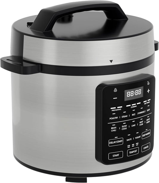 OLIXIS Electric Pressure Cooker 6 Quart Stainless Steel Multi Cooker Electric for Pressure 12-in-1 Rice, Steamer, Yogurt Maker, Slow Cook,Meat Stew, Cake, Porridge, Multigrain