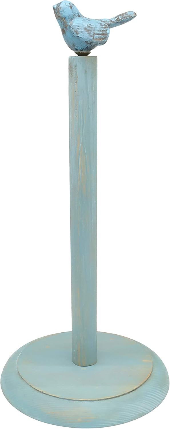 Bird Design Wood Paper Towel Holder Stand Up Paper Towel Holder, Easy One-Handed Tear Kitchen Paper Towel Dispenser with Weighted Base for Standard Paper Towel Rolls - Turquoise