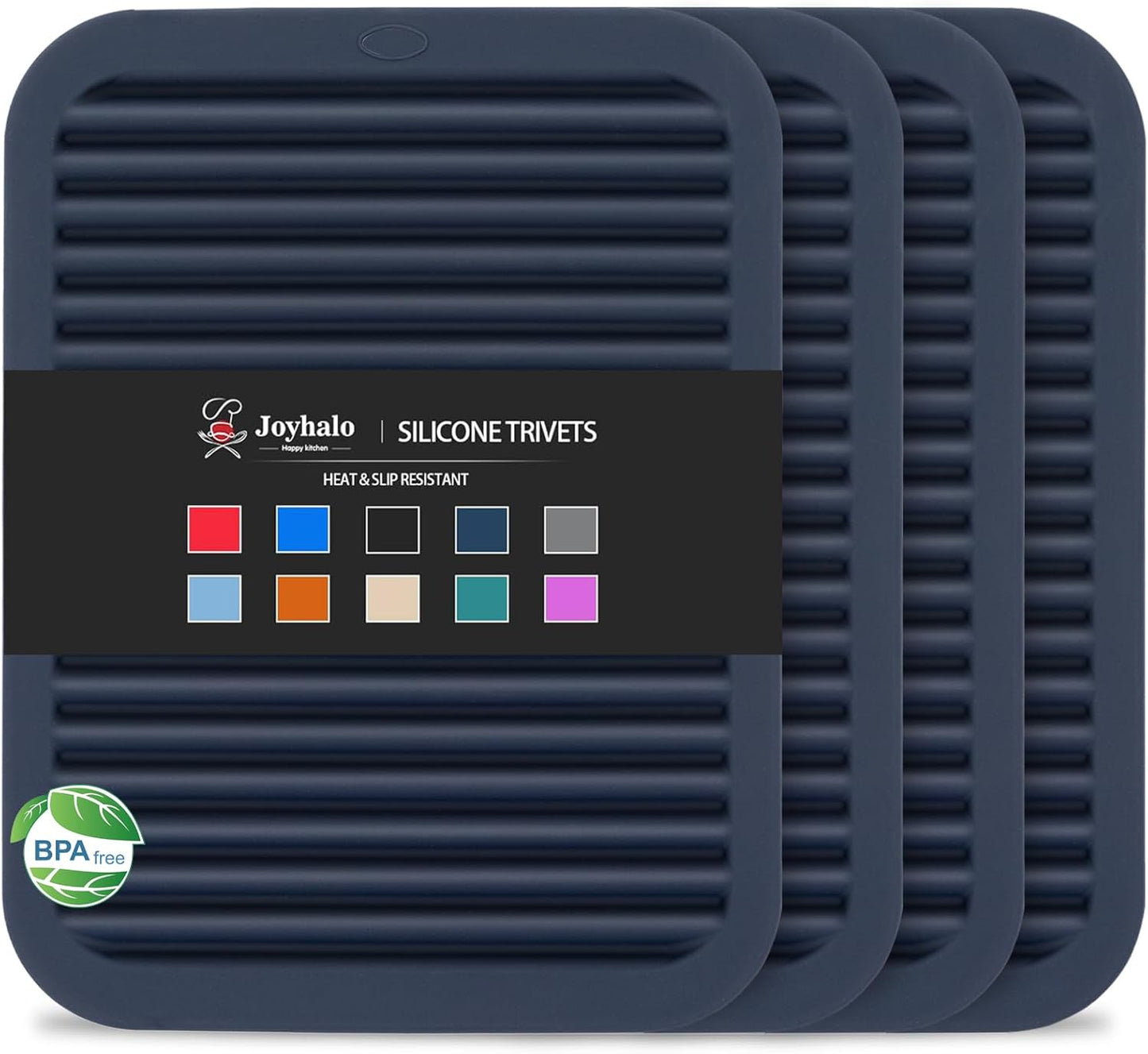 Joyhalo 4 Pack Silicone Trivets for Hot Pots and Pans,480℉ Heat Resistant Trivets for Hot Dishes,Hot Pads for Countertop,Kitchen Potholders,Navy