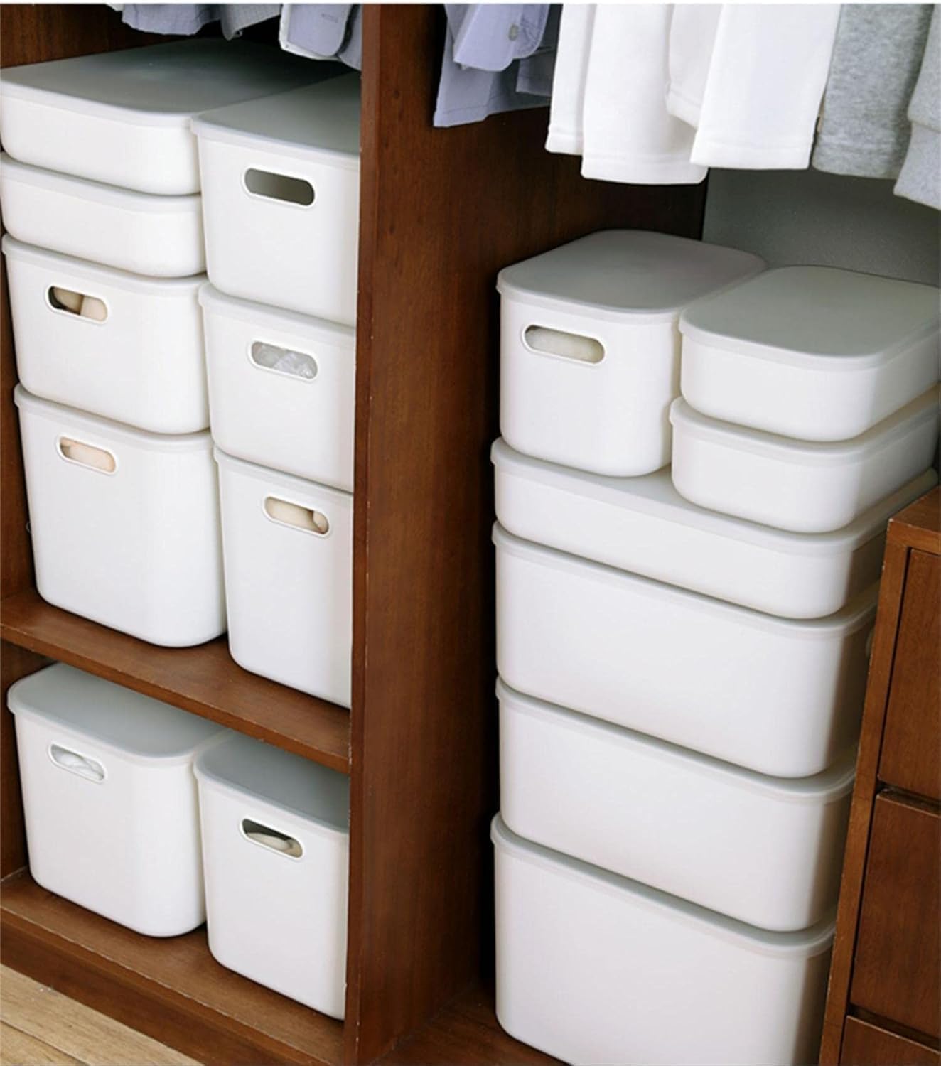 Set Of 6 Plastic Storage Bins With Lids,Versatile Kitchen Pantry Organization and Storage,for Plastic Storage Container Under Bed,Under Sink Bathroom Organizer (White, 4Lagre+2Medium)