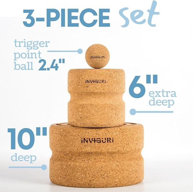 Roller Yoga Wheel for Back & Neck Pain, with Spinal Groove. Medium to Deep Pressure for Heavy Duty Foam Rolling. Made from Natural Cork.