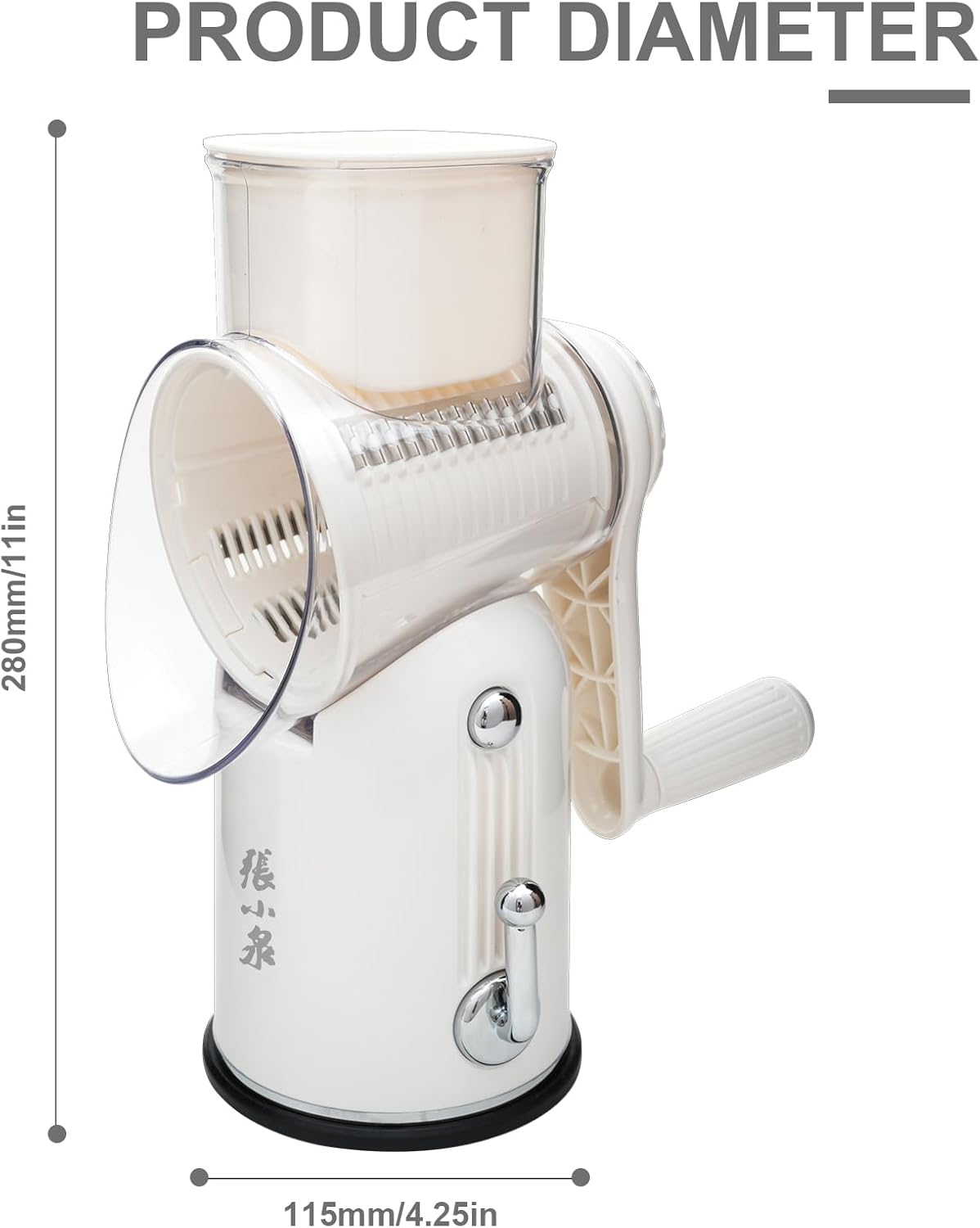 ZHANG XIAO QUAN SINCE 1628 5-in-1 Interchangeable Blades Rotary Cheese Grater Hand Crank, Cheese Shredder Mandoline Vegetable Julienne Slicer Cutter Nut Chopper with Anti-Slip Base, Blade Storage