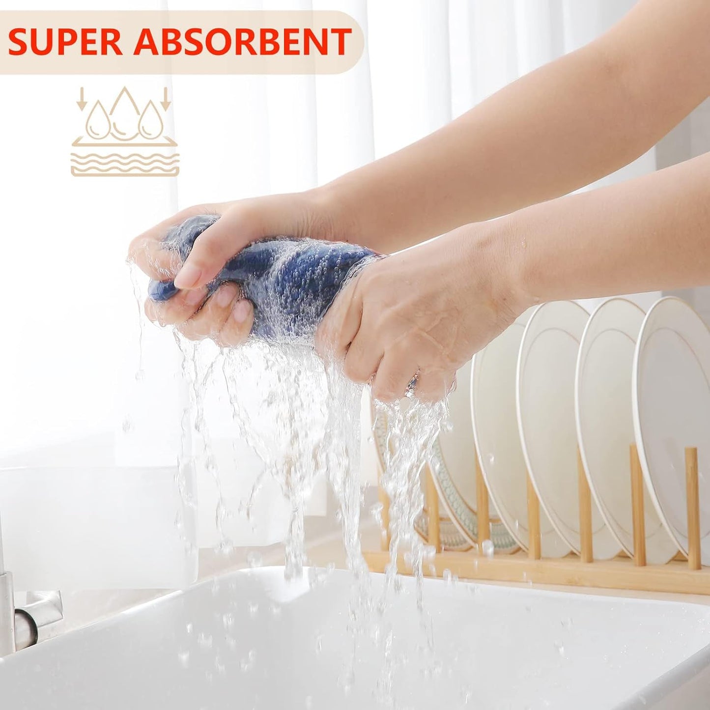 Homaxy 100% Cotton Waffle Weave Kitchen Dish Cloths, Ultra Soft Absorbent Quick Drying Dish Towels, 12 x 12 Inches, 12-Pack, Navy Blue