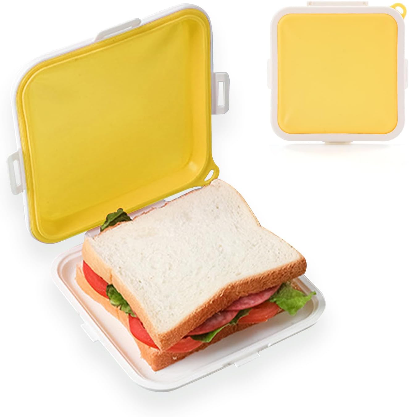 Sandwich Containers, Silicone Sandwich Storage with Snap-Off,Sandwich Box for Lunch,BPA Free,Leakproof, Reusable Plastic Sandwich Holder for Fruit,Salad,Snacks and Food Storage (yellow)