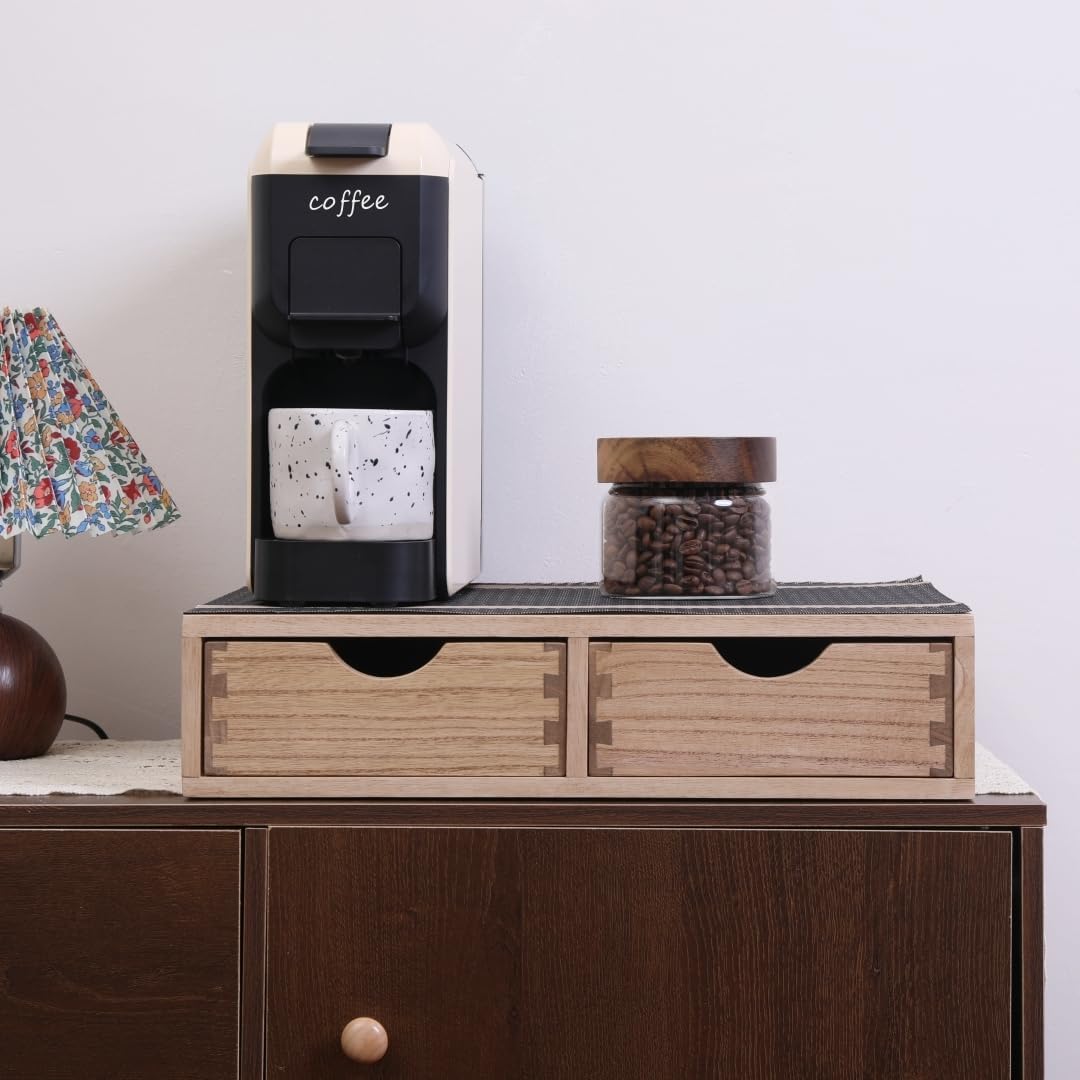 Storage Drawer Holder for Capsules Coffee Pod K-cup Organizer /2 Drawers for Counter Organization for Kitchen Utensil Storage Home Decor Office Supplies- Coffee Brewer Accessories Wood 1D2C-LT