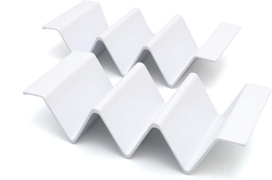 TP Taco Holder Stands, Set of 2 Melamine Large Taco Serving Rack Tray with Handle, Holds 3 Tacos, Dishwasher Safe, Ideal for Taco Night, Party, Home, Fiesta, White