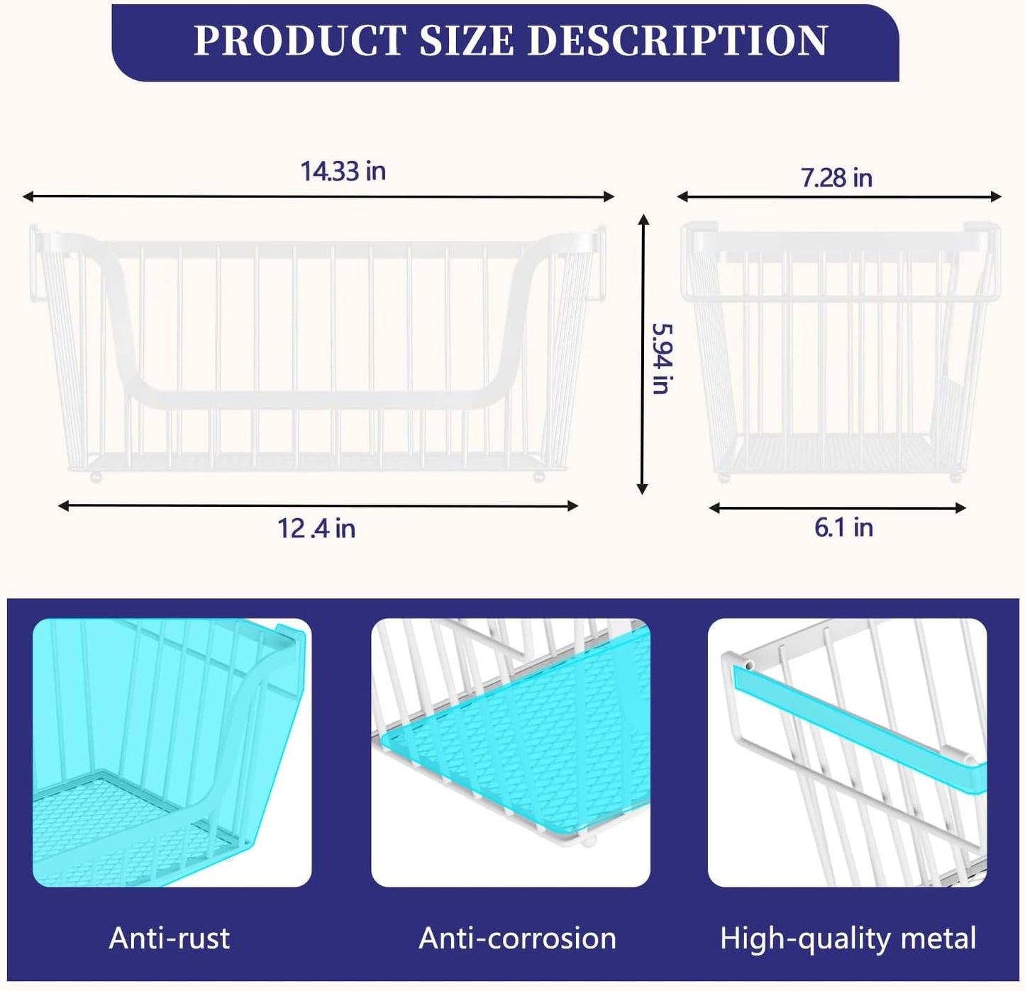 Enhanced Leak-Proof Bottom Stackable Wire Baskets, 6 Pack Pantry Organizers and Storage, pantry storage，Shelf Baskets, Fruit Basket, Potato and Onion Storage Bins，(White)