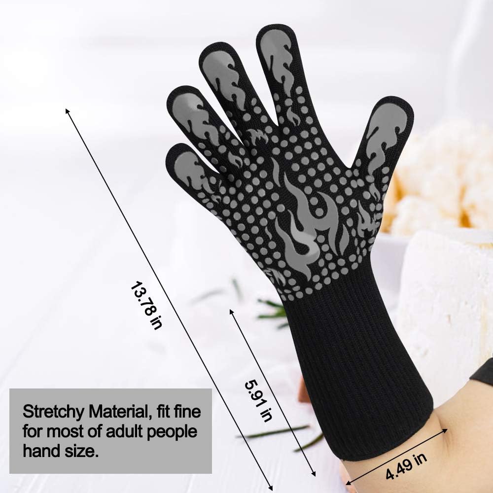 Comsmart BBQ Gloves, 1472F Heat Resistant Silicone Non-Slip Oven Mitts, Long Kitchen Gloves Perfect for Grilling, Cooking, Baking, Cutting
