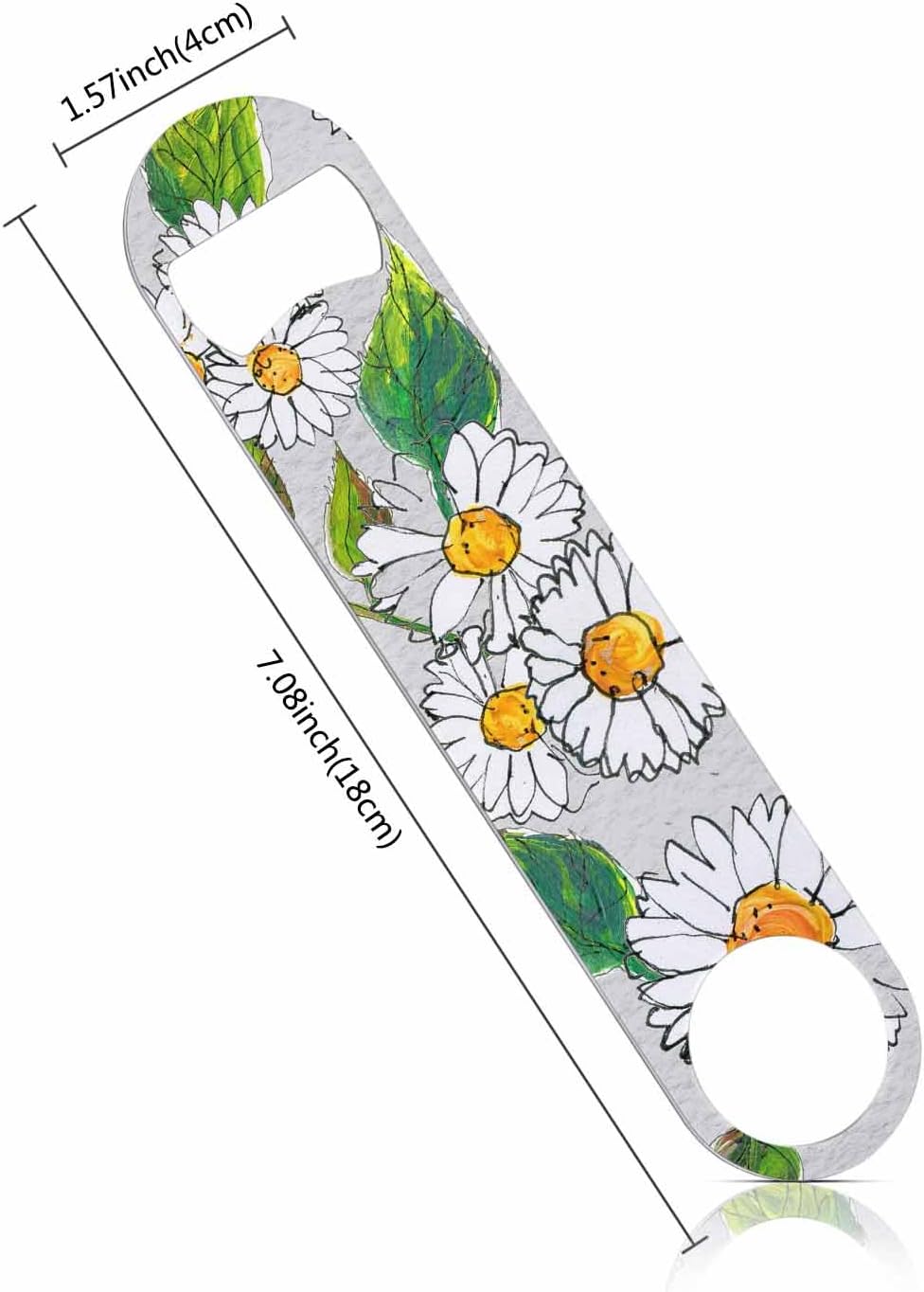 Daisy Flowers Stainless Steel Bottle Opener Watercolor Chamomile Floral with Green Leaf Bright Plant Flat Beer Bottle Opener Keychain for Home Kitchen Bar Restaurant Party Birthday Gift