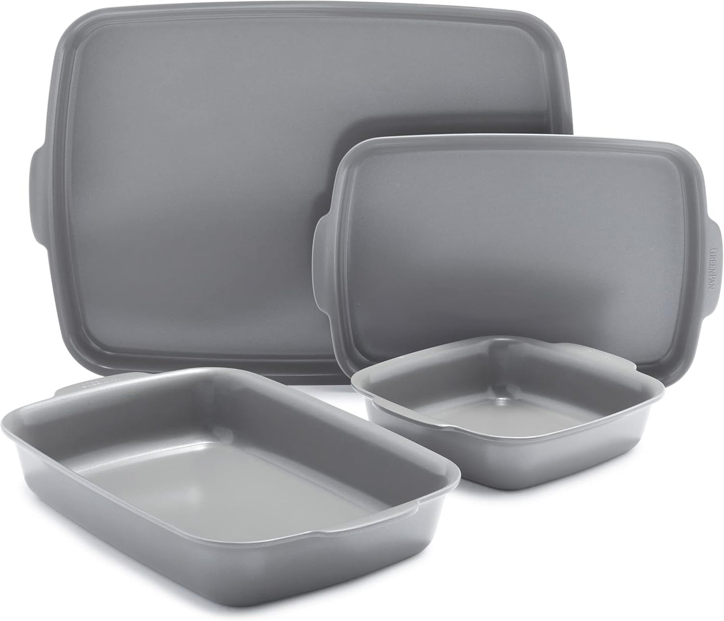 GreenPan Premiere Ovenware Healthy Ceramic Nonstick 4 Piece Bakeware Set, PFAS-Free, Rectangular, Square, Quarter, Half Sheet Baking Pans, Warp-Free, Oven Safe to 600F, Dishwasher Safe, Gray