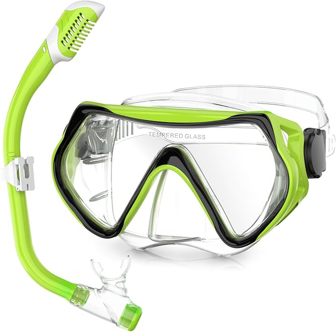 Snorkeling Gear, Dry Snorkel Set180° Panoramic Wide View,Anti-Fog Scuba Diving Mask, Professional Snorkeling Gear for Free Breathing, Swimming, Diving