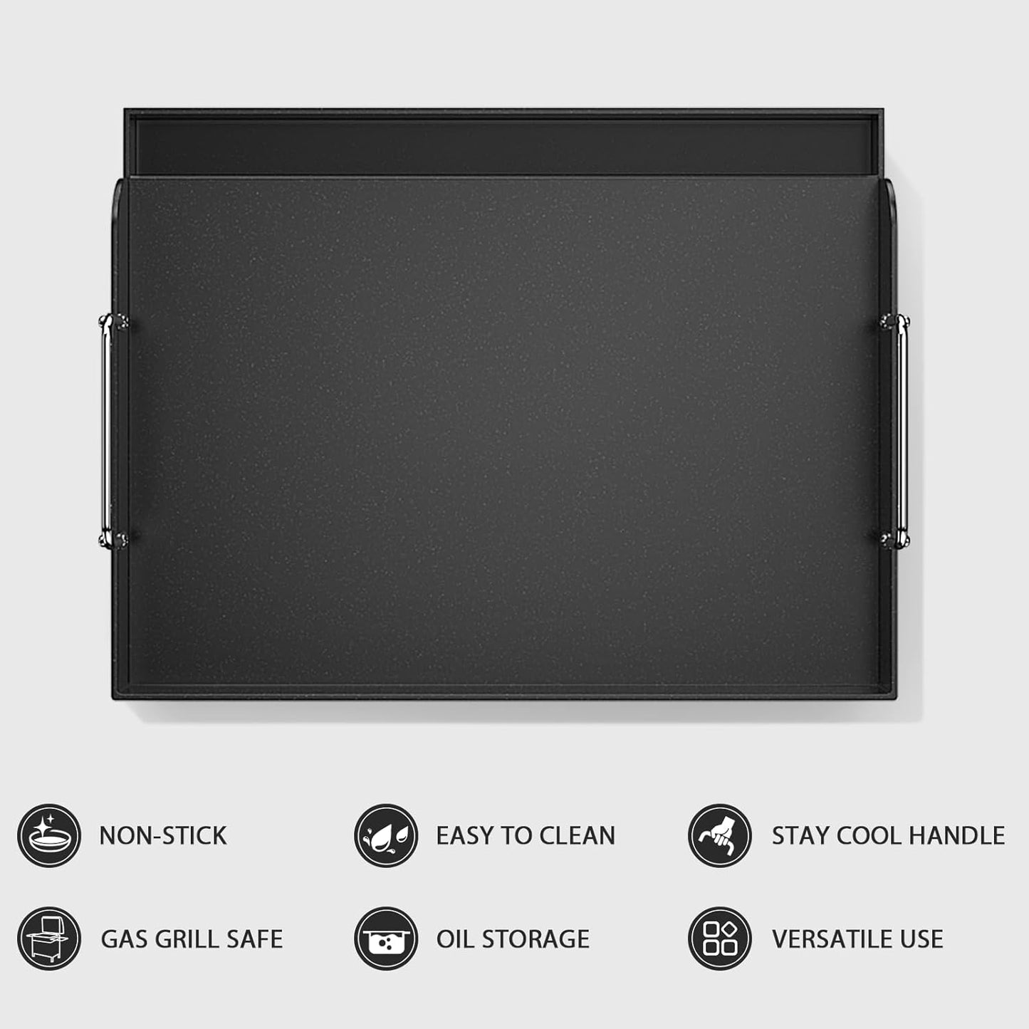 Utheer 17" x 13" Nano-Ceramic Nonstick Griddle for Gas & Charcoal Grills – Universal Flat Top Griddle with Grease Groove/Reinforced Ridges/High Sidewalls, Perfect for Healthy Cooking,Parties & Camping