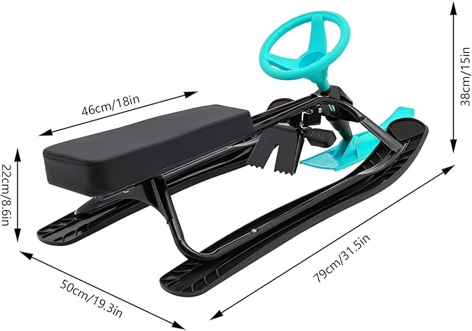 Snow Racer Sled for Kids, Dual Brakes Snowmobile Sled Ski with Steering Wheel, Snow Sledge for Skiing, Ice Skating, Sand Skating, Single Rider 45 x 20 x 15 inches