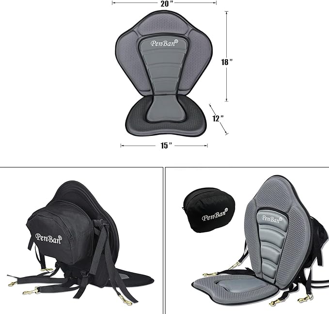 Universal Deluxe Kayak Seat Cushion with Storage Bag for Kayak,Padded Boat,SUP,Canoe,Fishing Boat,Seats with 4 Adjustable Straps