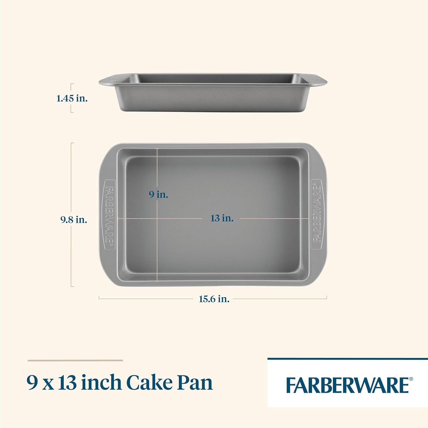 Farberware Nonstick Bakeware Baking Pan / Nonstick Cake Pan, Rectangle - 9 Inch x 13 Inch, Gray