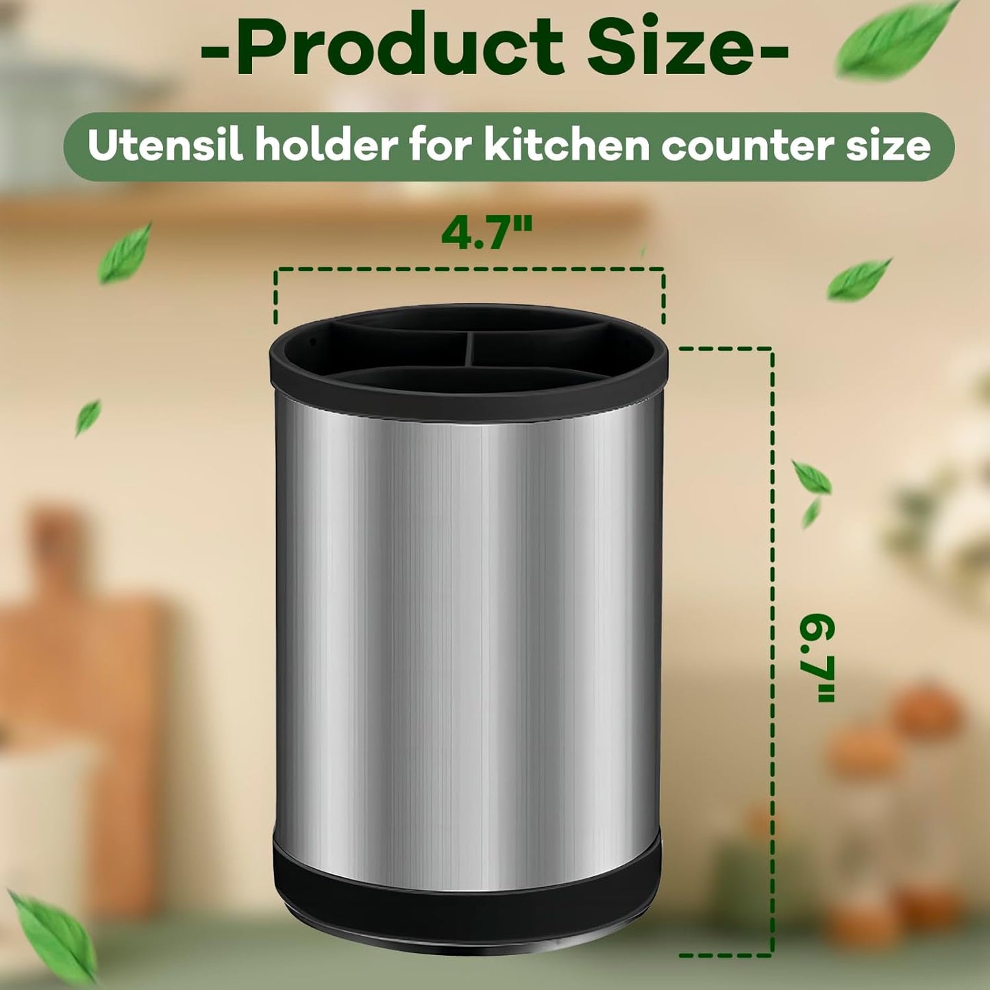 Kitchen Utensil Holder for Countertop, 360°Rotating Cooking Utensil Crocks，4 Compartment Stainless Steel Utensil Holder,6.7”Large Utensil Crock Spoon Fork Knife Holder For Kitchen Counter (khaki)