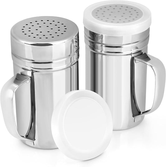 Accmor 2pcs Stainless Steel Dredge, Salt Pepper Dredge Shakers with Handle, Seasonings Spice Shakers with Lid, 14 Ounce