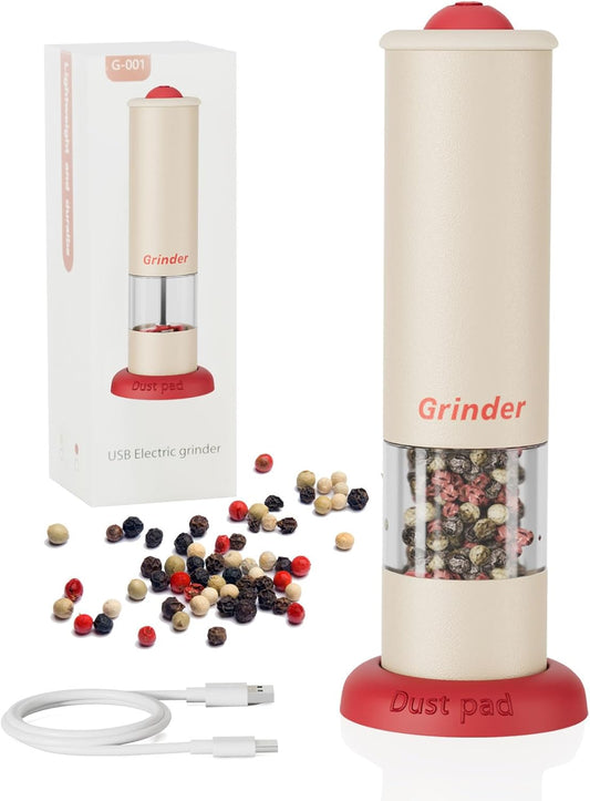 Electric Salt and Pepper Grinder Set, USB Rechargeable Adjustable Coarseness Automatic Salt Pepper Mill Shakers/Grinder Kitchen Spice Mill for Outdoor, Home Chefs, New House Warming Gifts