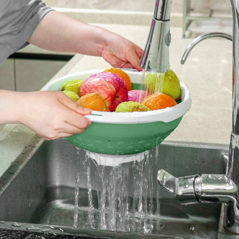 QiMH Collapsible Colander and Strainer, 5 Quart(1.25 gal) BPA Free & Dishwasher-safe Silicone Foldable Strainer, Heavey Duty Kitchen Drainer Basket for Pasta, Veggies and Fruits