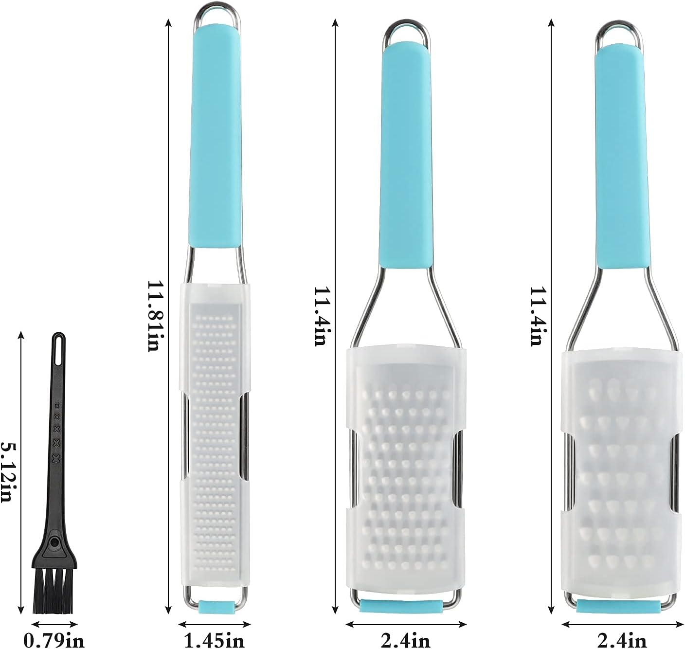 Cambom Lemon Zester Grater Three-piece Suit - Heavy Duty Kitchen Tool for Parmesan Cheese, Ginger, Garlic, Nutmeg, Chocolate, Vegetables，Fruits，Stainless Steel Grater Dishwasher Safe Blue