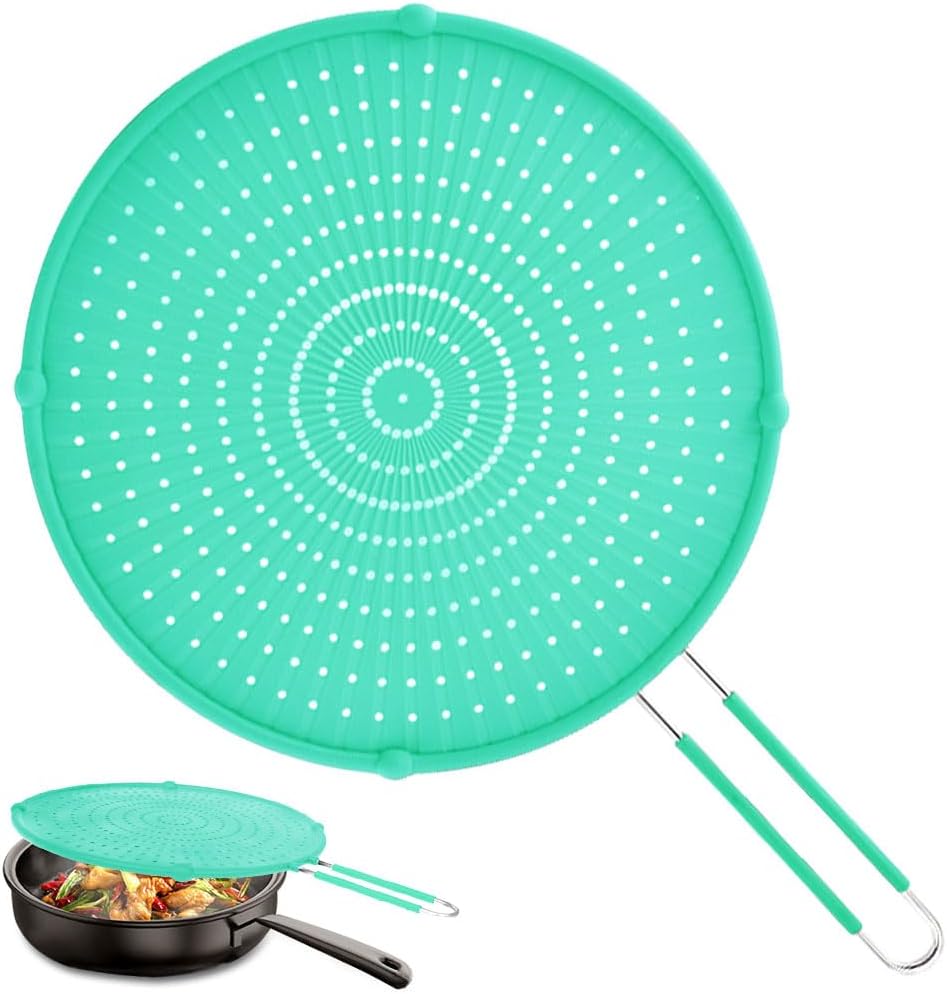 Splatter Screen for Frying Pan, Grease Splatter Guard, Heat-Resistant Splatter Guards for Frying, Silicone Splatter Guard for Everyday Cooking, Dishwasher Safe, Green （16in×12in×0.5in)