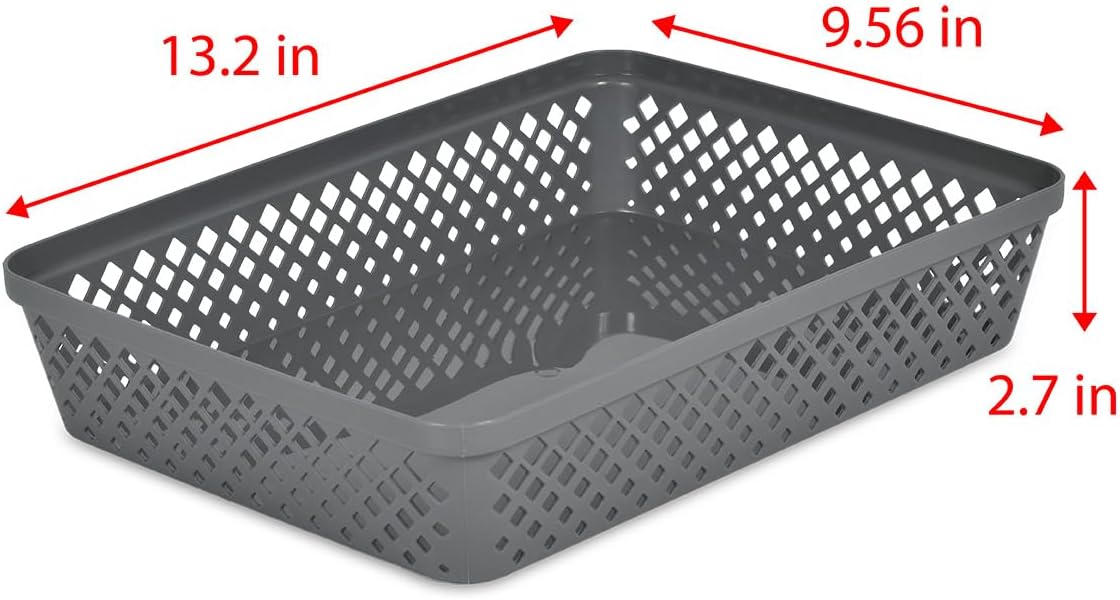 Glad Plastic Storage Basket Set - Multipurpose Drawer Trays, Kitchen Pantry Containers, and Bathroom Bins - 3 Pack Large Organizers, Grey