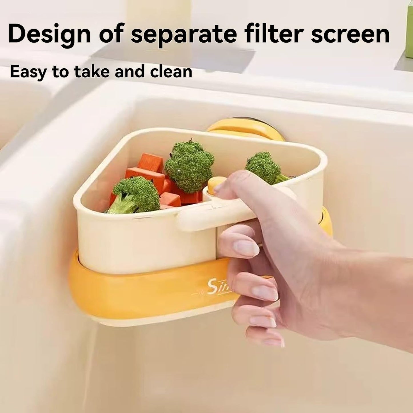 Suction Cup Sink Corner Rack, Triangular Suction Cup Corner Sink Caddy, Kitchen Sink Drain Strainer Basket for Kitchen Bathroom Dishware (Orange)