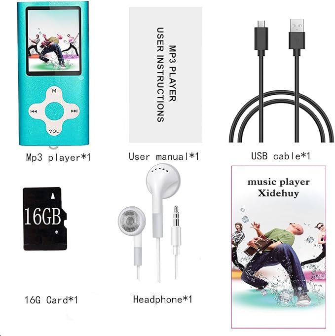 Mp3 Player,Music Player with a 16 GB Memory Card Portable Digital Music Player/Video/Voice Record/FM Radio/E-Book Reader/Photo Viewer/1.8 LCD (Sky Blue)