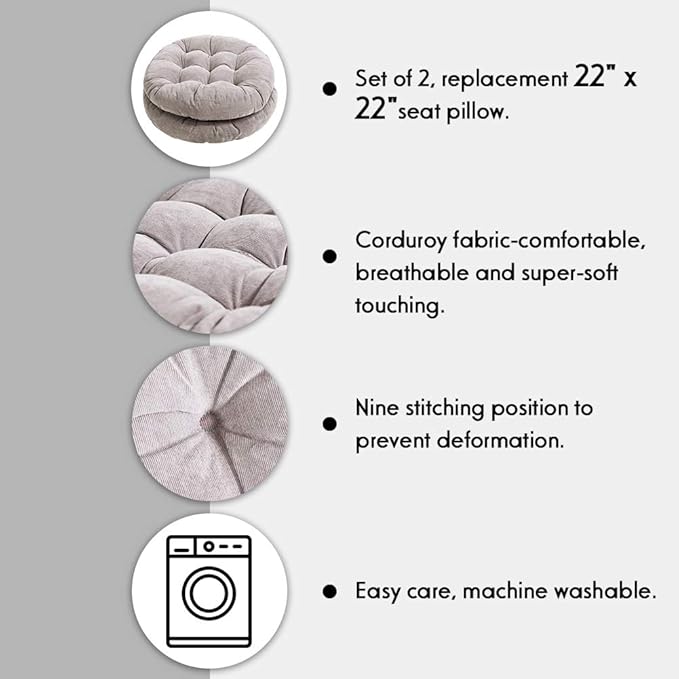 Tiita Floor Pillow Cushion, Round Seat Cushion, Outdoor Floor Pad, Meditation Cushion for Yoga Living Room Sofa Balcony, Set of 2, 22x22 Inch, Grey