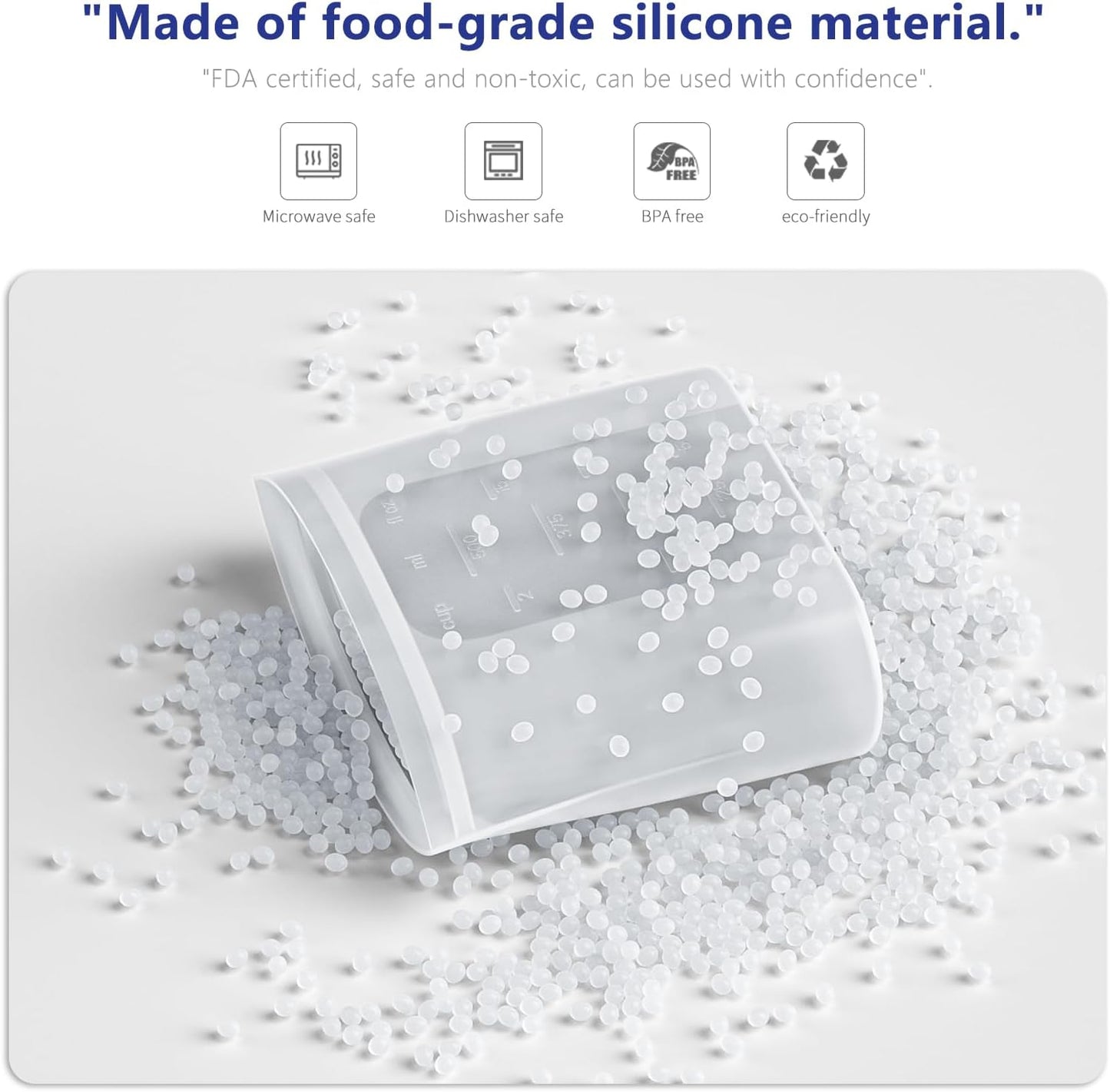 Bangp Premium Silicone Reusable Food Storage Bags,4 Pack(100oz, 50oz, 30oz,15oz),New Generation Stand Up Zip Freezer Bags,Sandwich Snack Bags,Multi-Use Food Storage Containers,Leak-free,Microwave Safe