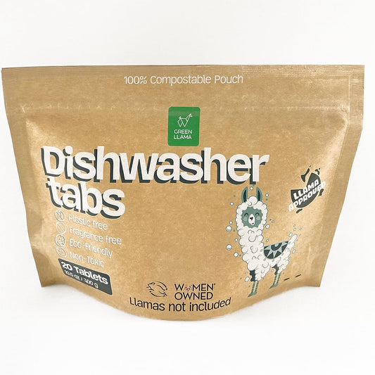 Dish Washing Machine Tablets, Pack of 20 - Fragrance-Free, PVA-Free, Non-Toxic Dishwasher Tablets in Compostable Packaging – Women-Owned Company, Leaping Bunny Certified