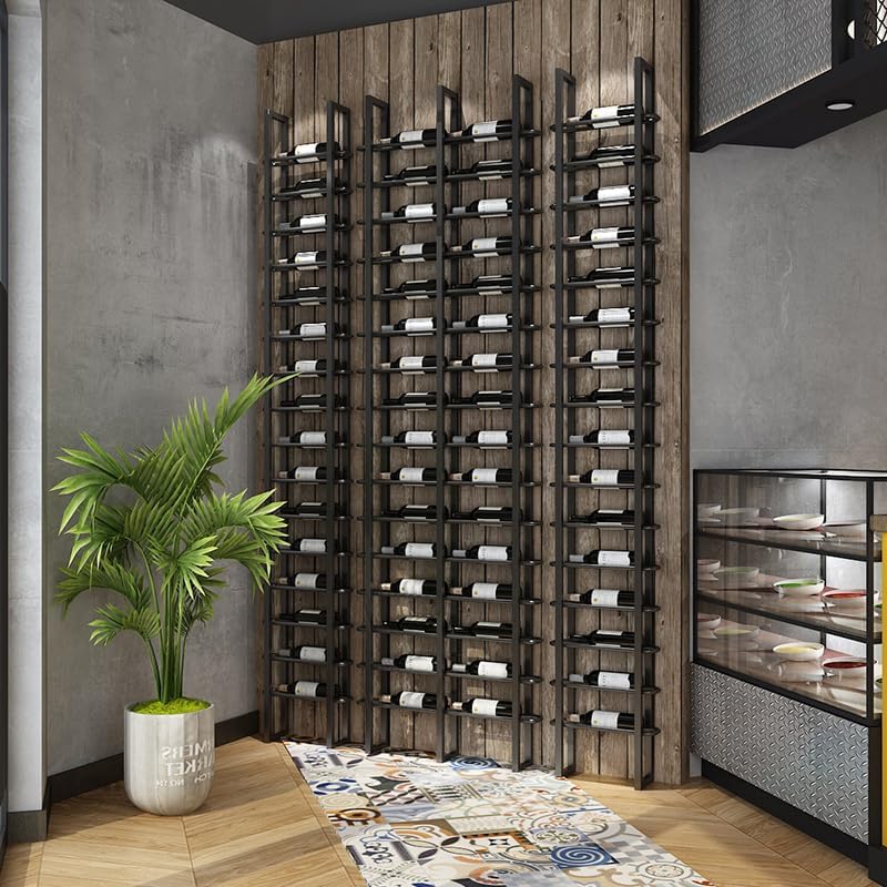 Wine Rack Freestanding Floor, 16 Tier 80 Bottle Capacity Display Holder, Black Industrial Wine Bottle Storage Shelves, for Any Bar, Wine Cellar, Kitchen, Dining Room (Black, 5 Column)