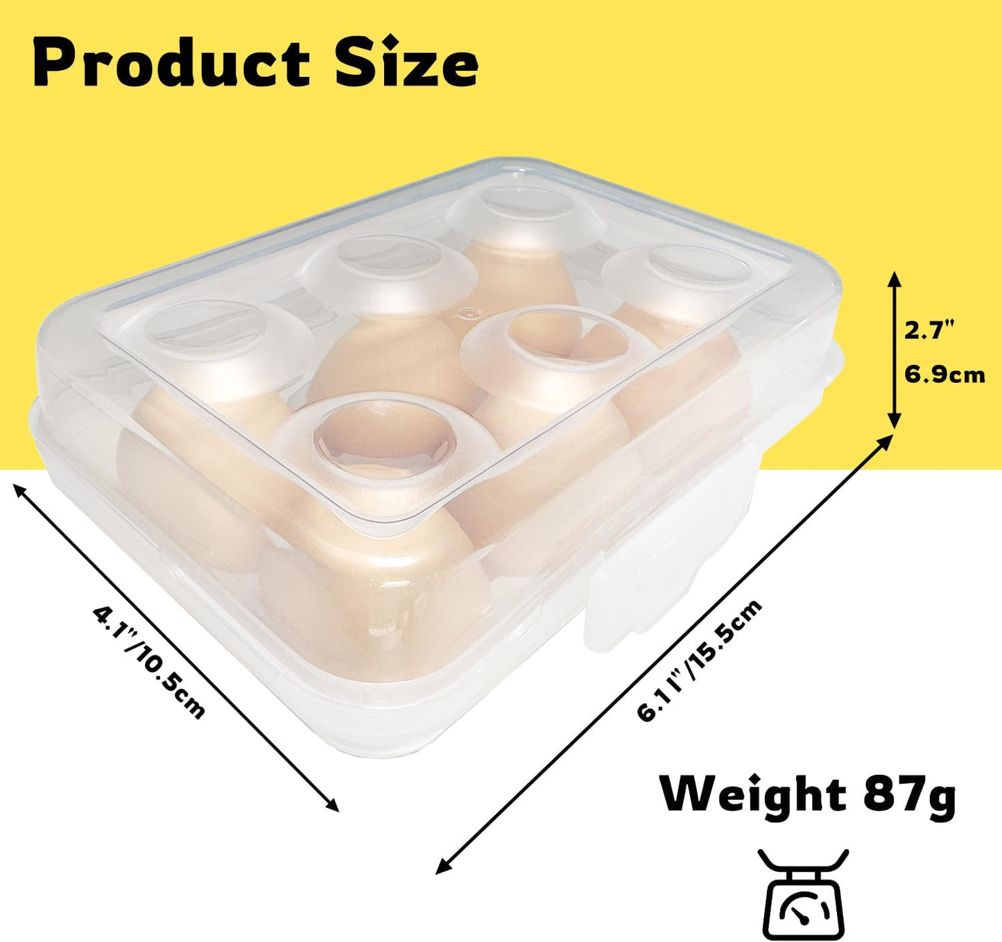 Egg Holder Camping, Egg Holder for Fridge, Portable Egg Tray with Lid, Stackable Egg Storage with Safety Buckle, 6 Grid Egg Container, Clear White