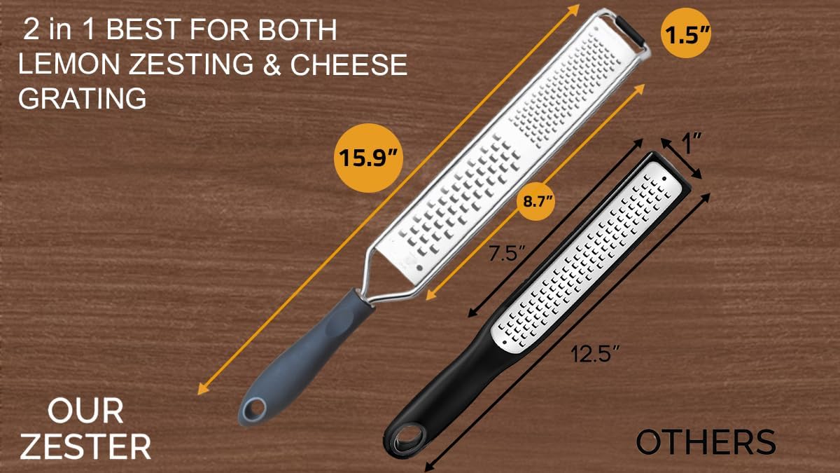 2-in-1 DESIGNED BY CHEFS Lemon Parmesan Cheese Zester and Food Shredder - Essential Grater Kitchen Tool Perfect Spiralizer for Citrus, Garlic, Vegetables, Fruits and More