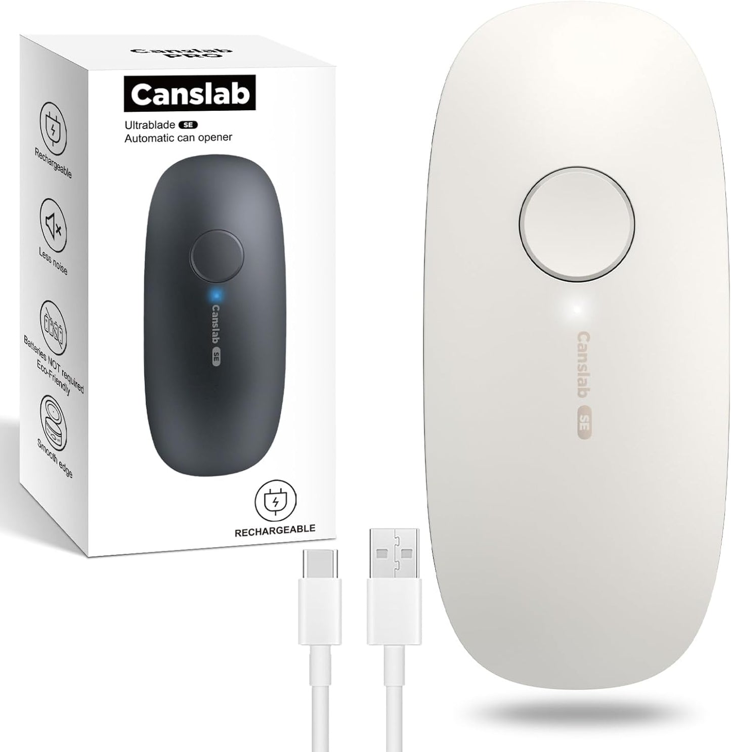 Ultrablde SE - USB Rechargeable Electric Can Opener for Kitchen for Seniors with Arthritis- Cordless Battery Powered Automatic, Side Cut, Smooth Edge, Handsfree, for Small or Large Cans, White