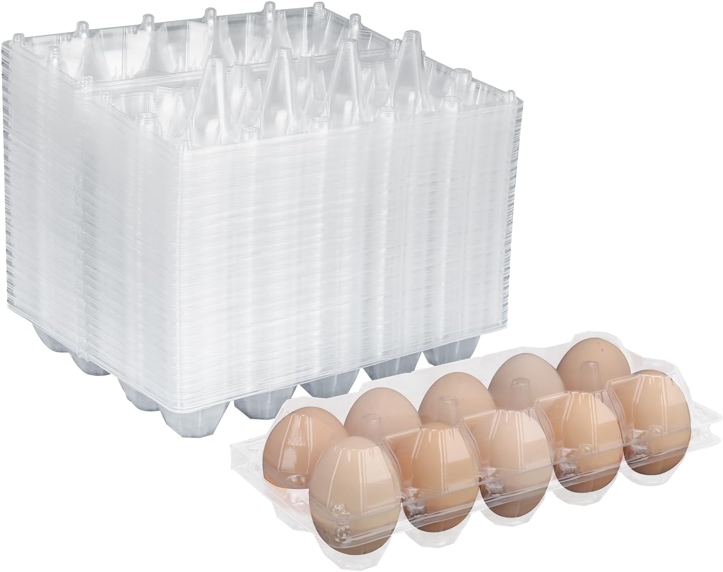 80 Pack Bulk Egg Cartons, Clear Plastic Chicken Egg Holders, Egg Tray Carton Holder for Home & Kitchen, Farm & Market Use, An Eco-Friendly Egg Storage Solution, 10 Grids(Medium Size)