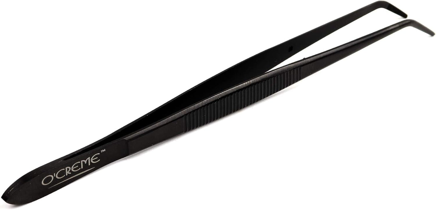 O'Creme Curved Tweezers 6.25 Inch Fine-Point Stainless Steel, Black