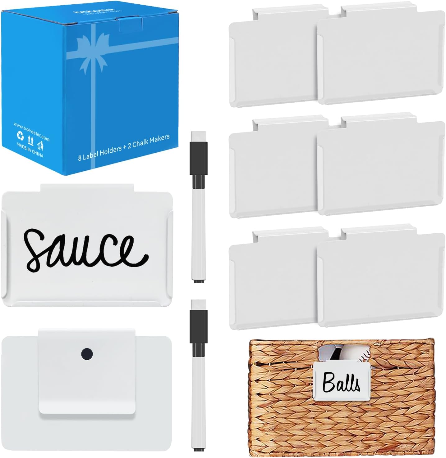 Metal Pantry Baskets Labels Clip On for Storage Bins | Edge Fold-Cream (Edge Fold-White, 8 Metal Label Clip)