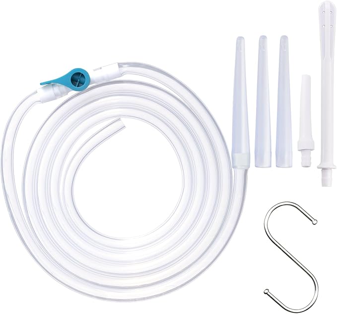 Enema Replacement Tube 6.6FT Silicone Enema Hose with 5 Reusable Nozzle Tips – Flexible Leak-Proof Enema Kit Replacement Tubing for Colon Cleansing and Detox Douche