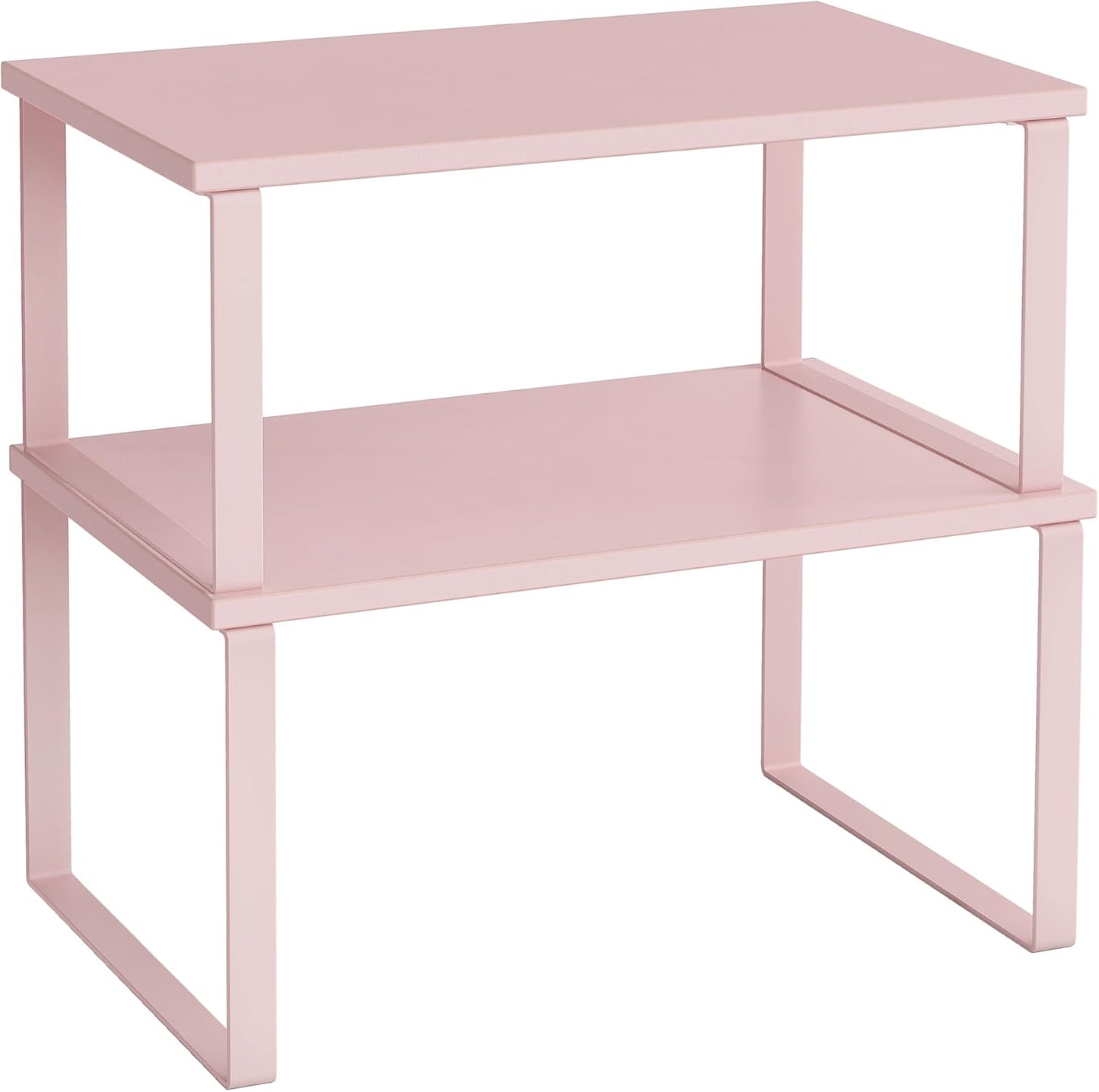 SONGMICS Cabinet Organizer Shelf, Set of 2 Kitchen Counter Shelves, Kitchen Storage, Spice Rack, Stackable, Expandable, Metal and Engineered Wood, Jelly Pink UKCS020S01