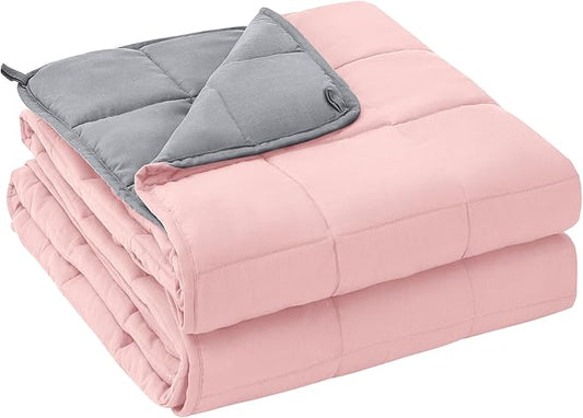 yescool Weighted Blanket for Adults (15 lbs, 48" x 72", Pink Grey) Cooling Heavy Blanket for Sleeping Perfect for 160-180 lbs, Twin Size Breathable Blanket with Premium Glass Bead, Machine Washable