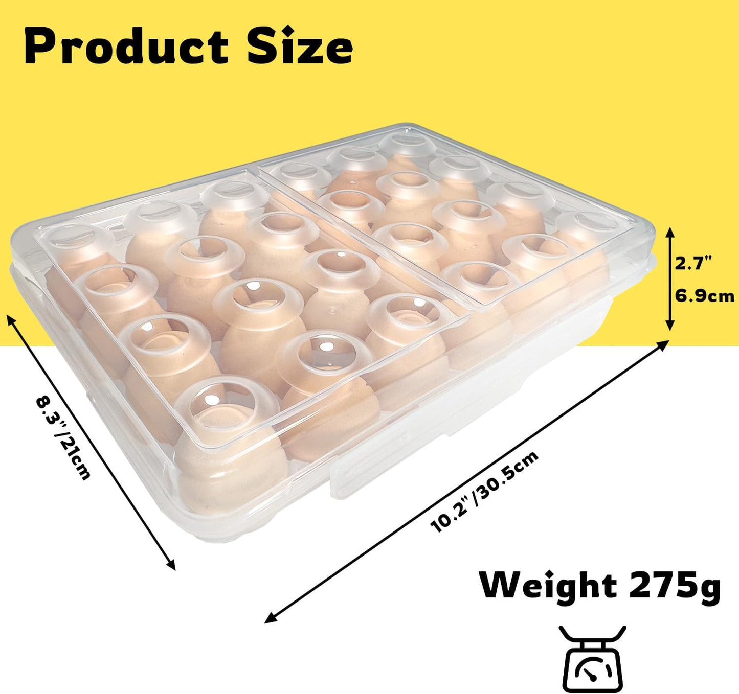 Egg Holder Camping, Egg Holder for Fridge, Clear Egg Container for Fridge With Lid, Stackable Egg Storage with Safety Buckle, Eggs 24 Count, Clear White