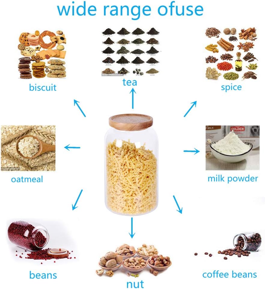 SAIOOL Modern Design Transparent Glass Food Storage jars, Food storage containers glass,100FL OZ(3000ml) Enlarged Thickened with Sealed Wooden Lid to Store Food, herbs, Tea, Easy to Use and Clean