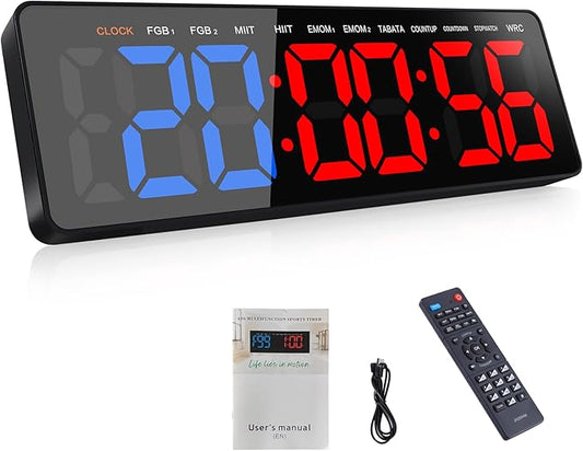 Gym Timer, 16.5" Large Digital Wall Clock for Gym Interval Workout, Remote Control LED Digital Timer for Home Decor, Living Room, Office, Gym, Classroom