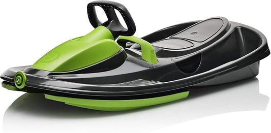 Snow Sled for Kids, Adults - Toboggan Sled, Easy Turning Steering Wheel, Anti-Slip Seat, Pull Up Brake, Durable Plastic Sled, Lightweight, Snow Sleds, Age 3+ 260 lbs