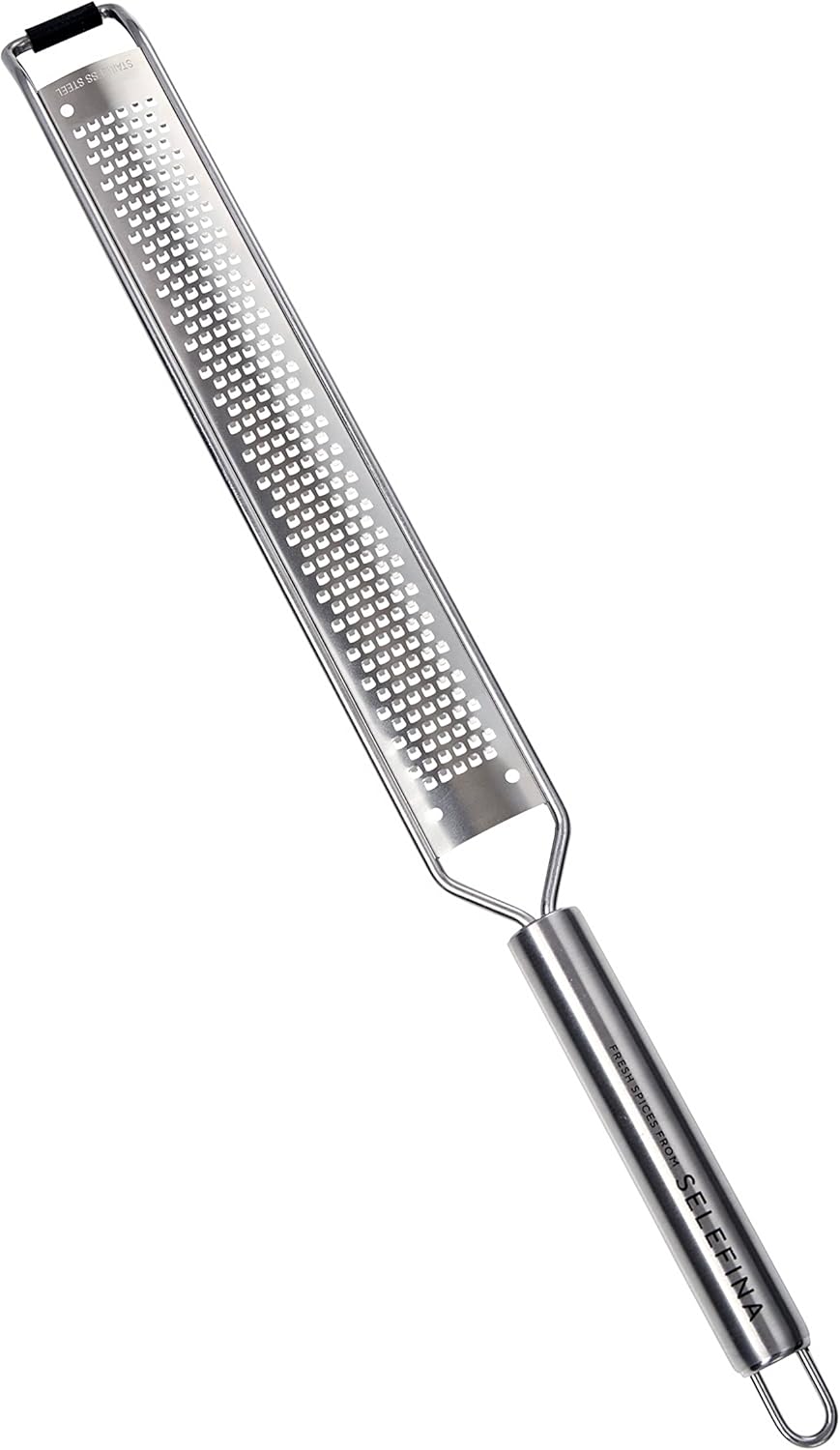Selefina Spices: Rasp-Style Grater/Zester: for Nutmeg, Lemon, Garlic, Chocolate, Fruits, Vegetables and Ginger. Stainless Steel Grater, 16 inches