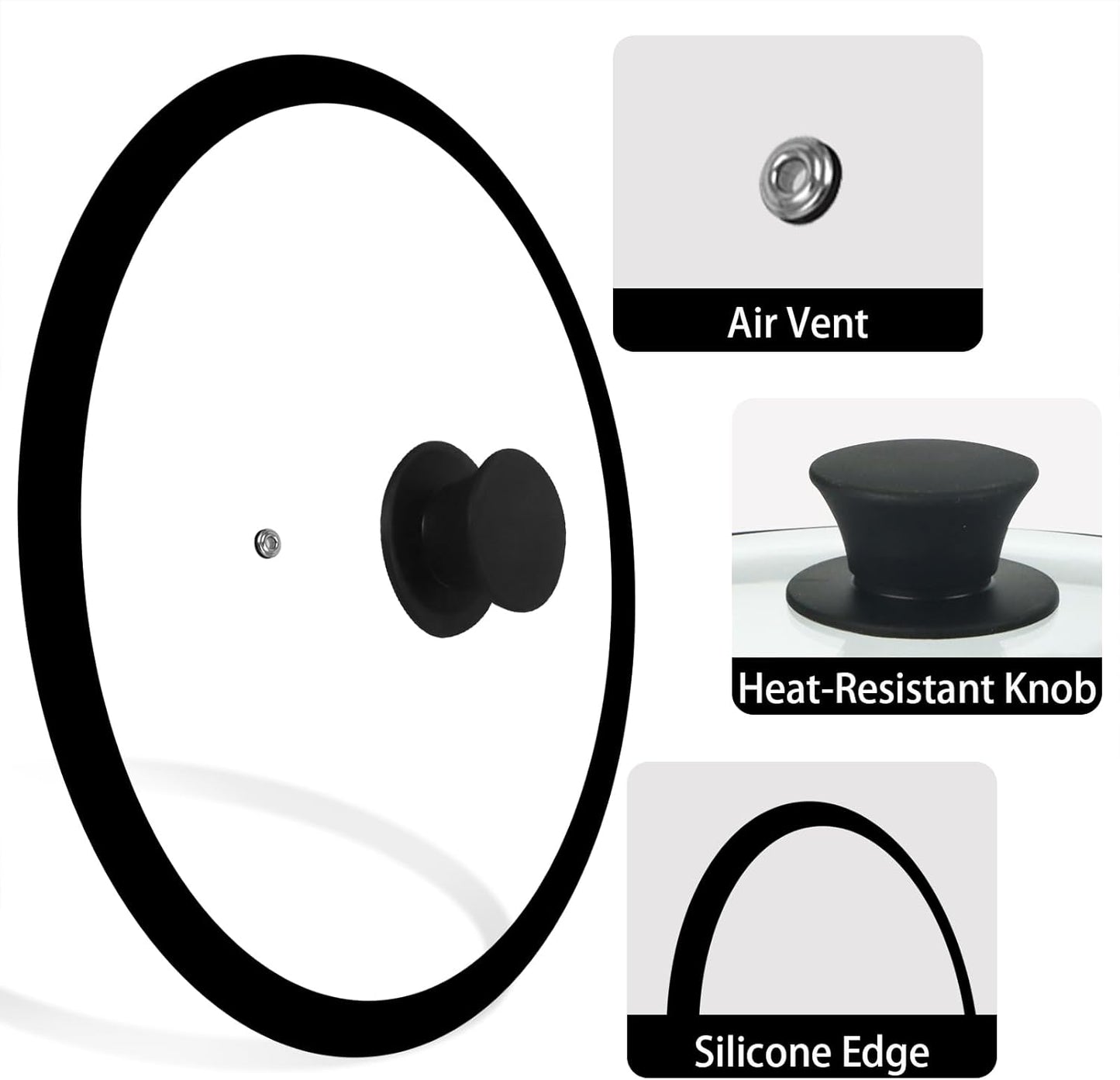 11 inch Tempered Glass Lid for Pots, Frying Pans and Skillets, Silicone-Edged Rim Replacement Cover with Silicone Knob Handle, Dishwasher Safe