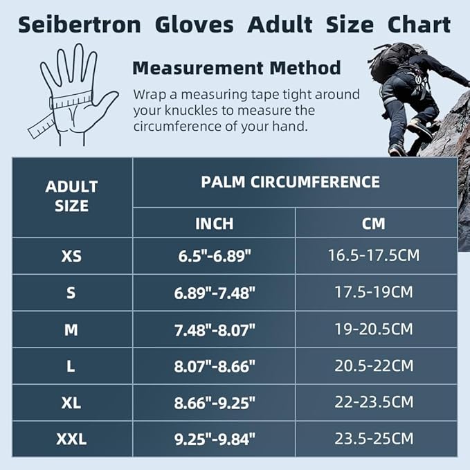 Seibertron Full or Half Finger Padded Palm Lightweight Breathable Climbing Rope Gloves for Climbers, Rock Climbing, Rescue, Adventure, Sailing, Kayaking, Outdoor Sports