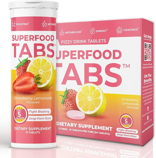 Superfoods Company Detox Cleanse Drink - Supplement for Women & Men - Support Healthy Weight, Digestive Health, Cravings & Bloating Relief - Strawberry Lemonade Flavor [30 Tablets]