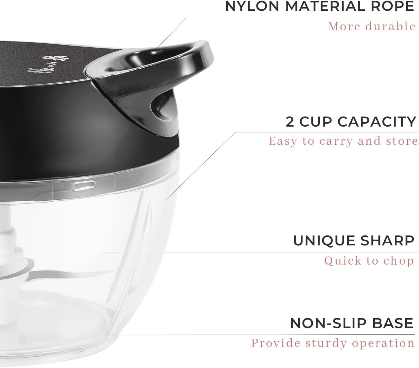 ZHANG XIAO QUAN SINCE 1628 Manual Vegetable Chopper, Hand Pull String Vegetable Garlic Mincer Onion Cutter for Veggie, Peppers, Tomatoes, Ginger, Fruits, Nuts, 2.2 Cup(550ml) Small Food Chopper